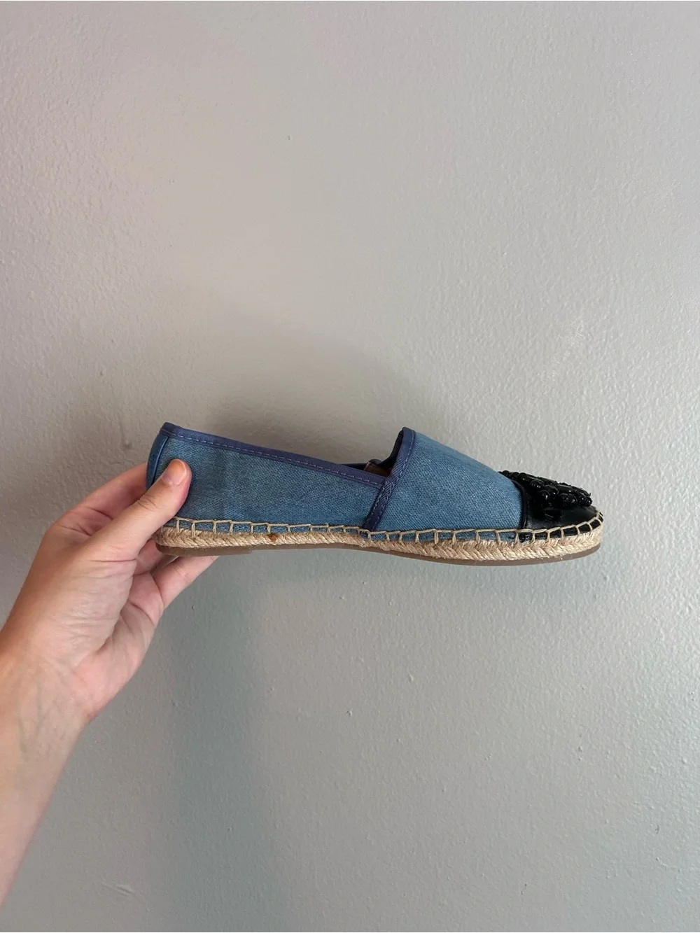 Circus by Sam Edelman Denim Blue Espadrilles with Black Jeweled Toe